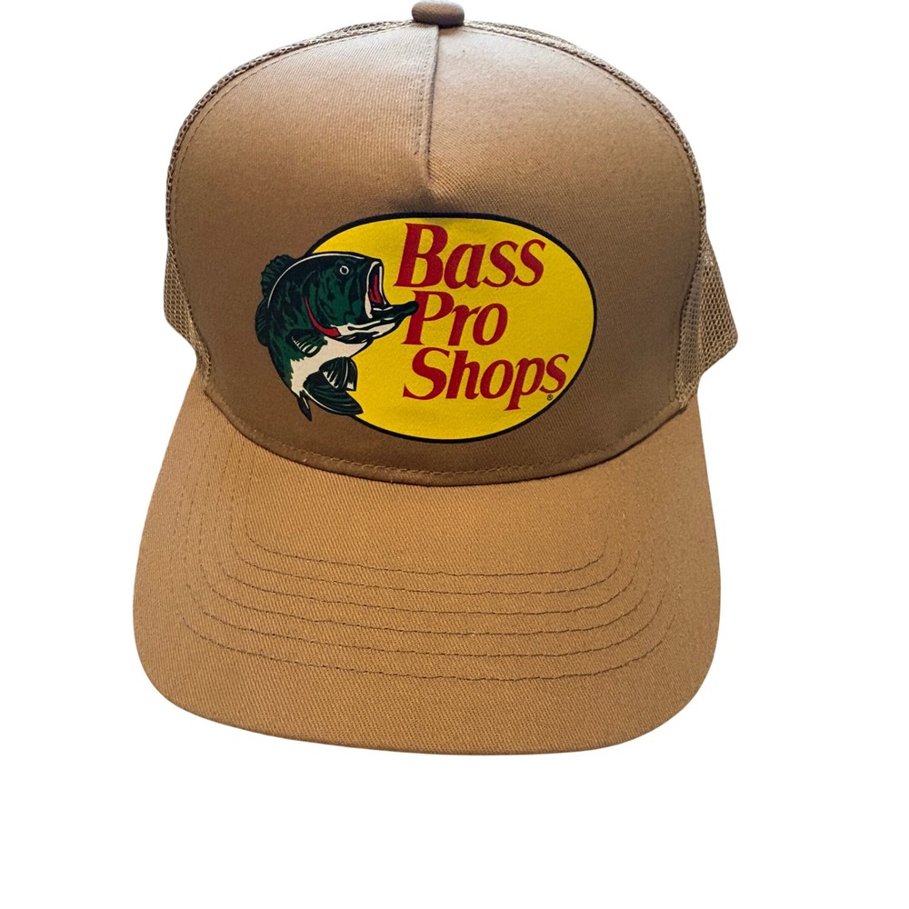 (CL) Bass Pro Shops Mesh Trucker Hat Tan Khaki Snapback Fishing Cap 638BP-032